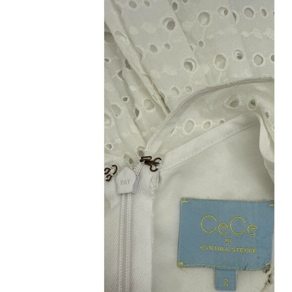 Cece by Cynthia Steefe White Sleeveless Eyelet Mini Dress Size 2 - Picture 3 of 4